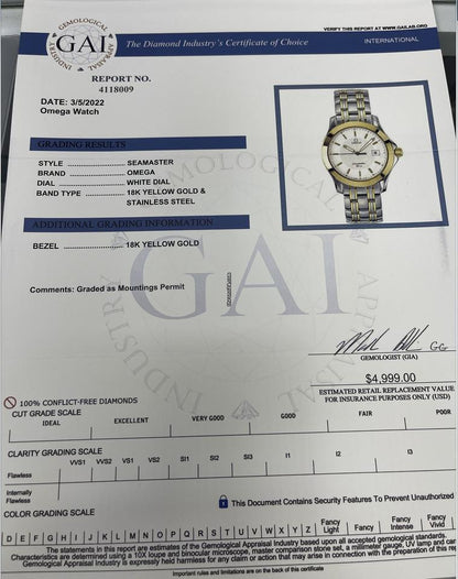 Omega Seamaster 120 M Quartz Men's Watch Steel Case With Gold/Steel Strap Authentic Luxury Timepiece