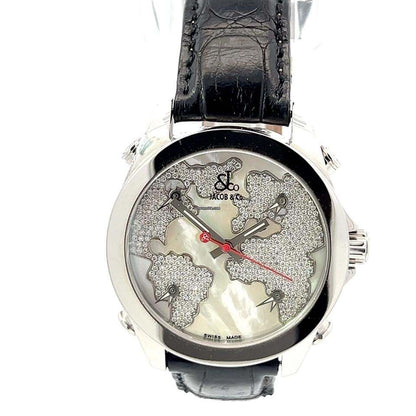 Jacob & Co. Quartz Men's Watch Steel Case With Leather Strap Authentic Luxury Timepiece