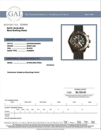 Breitling Super Avenger Automatic Men's Watch Steel Case With Rubber Strap Authentic Luxury Timepiece