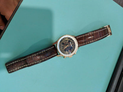 Breitling Montbrillant Datora Automatic Men's Watch Rose Gold Case With Leather Strap Authentic Luxury Timepiece