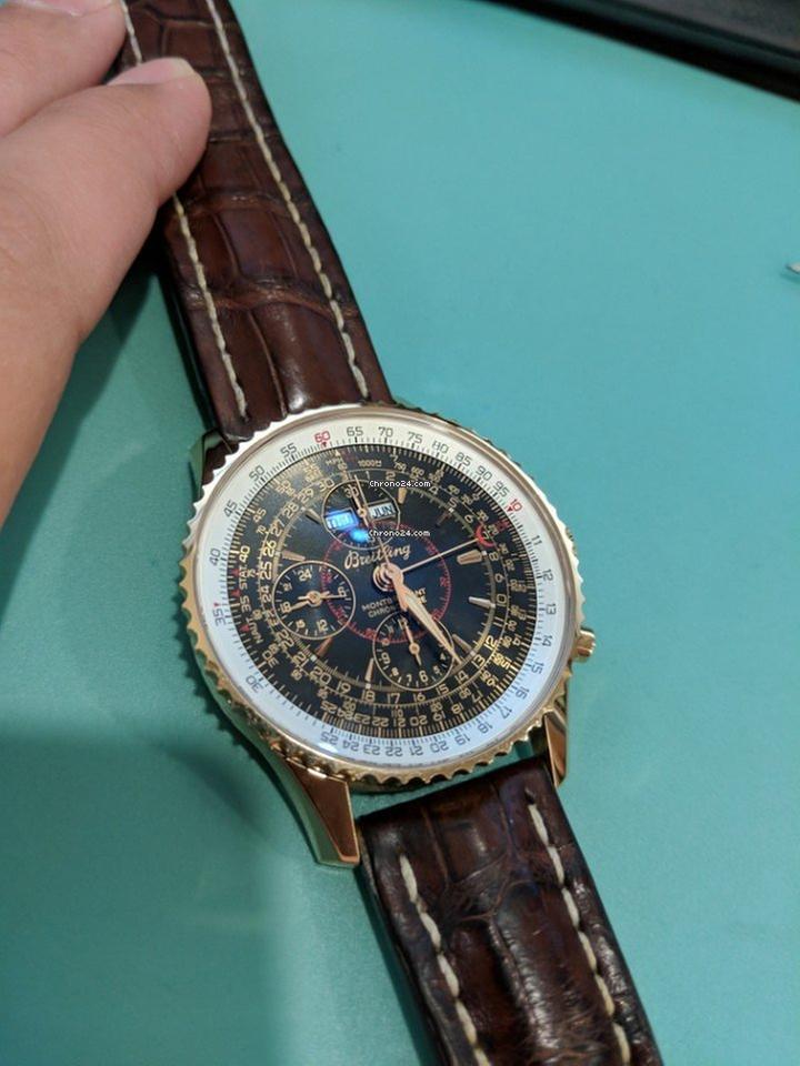 Breitling Montbrillant Datora Automatic Men's Watch Rose Gold Case With Leather Strap Authentic Luxury Timepiece