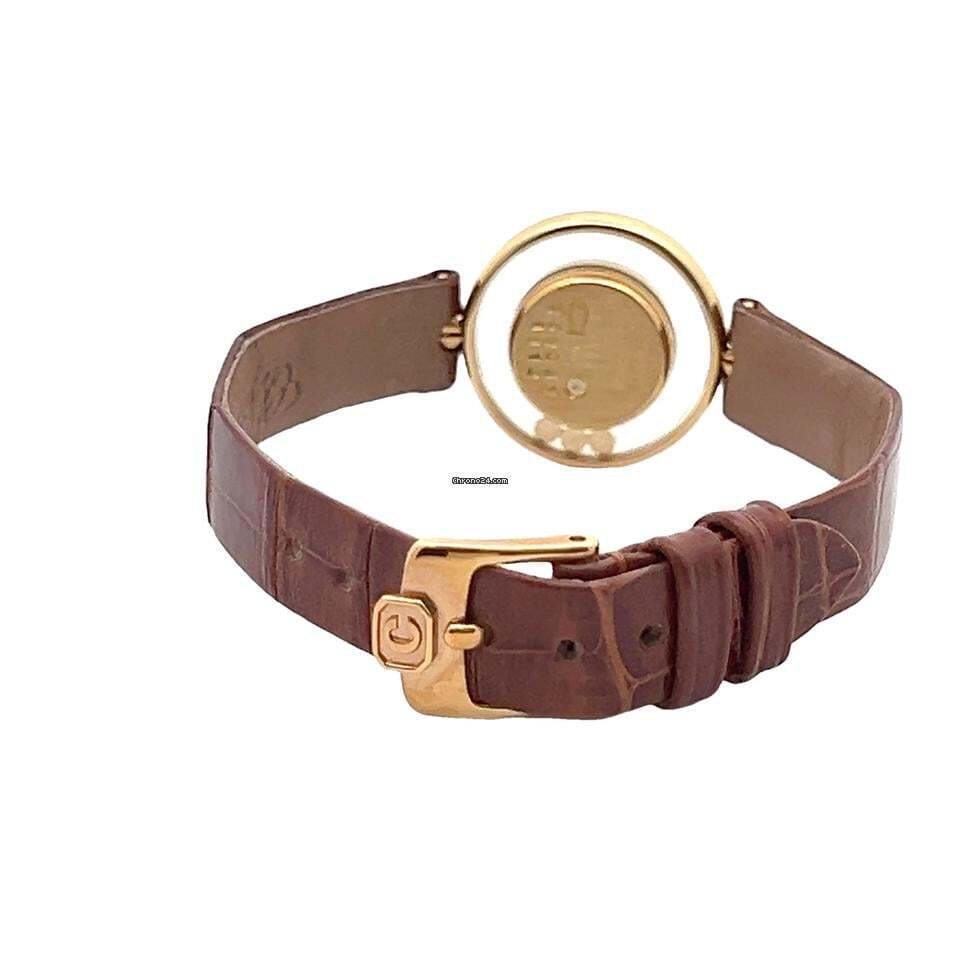 Chopard Happy Diamonds Quartz Women's Watch Yellow Gold Case With Leather Strap Authentic Luxury Timepiece