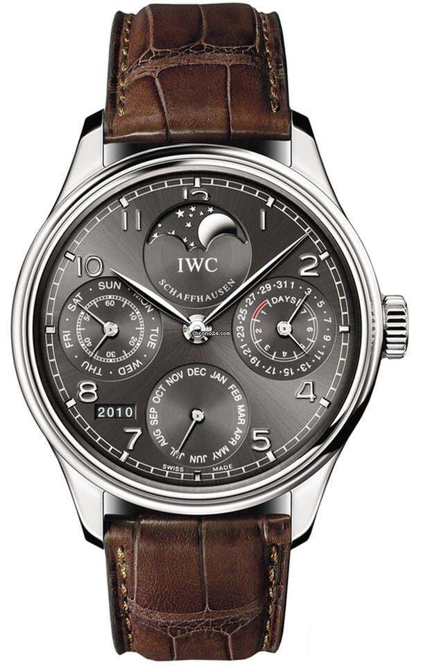 IWC Portuguese Perpetual Calendar Automatic Men's Watch White Gold Case With Leather Strap Authentic Luxury Timepiece