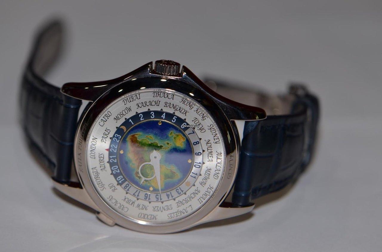 Patek Philippe World Time Automatic Men's Watch White Gold Case With Leather Strap Authentic Luxury Timepiece