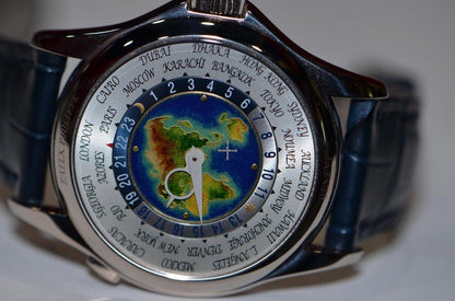 Patek Philippe World Time Automatic Men's Watch White Gold Case With Leather Strap Authentic Luxury Timepiece
