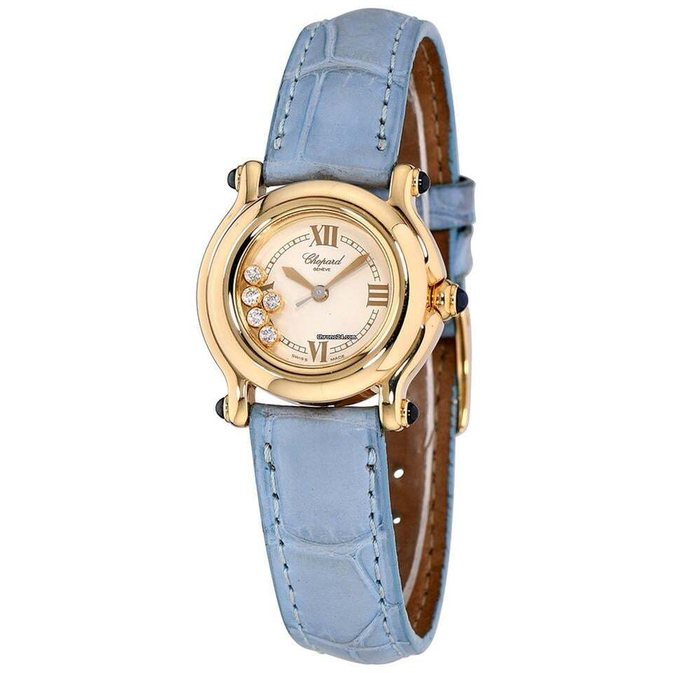Chopard Happy Sport Quartz Women's Watch Yellow Gold Case With Leather Strap Authentic Luxury Timepiece