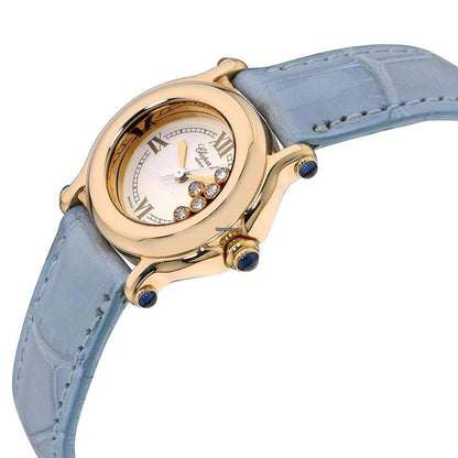 Chopard Happy Sport Quartz Women's Watch Yellow Gold Case With Leather Strap Authentic Luxury Timepiece