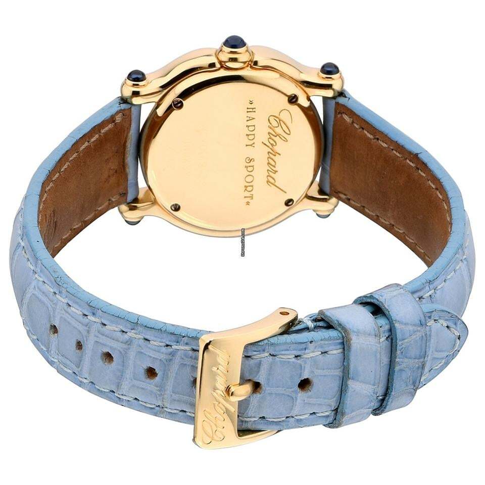 Chopard Happy Sport Quartz Women's Watch Yellow Gold Case With Leather Strap Authentic Luxury Timepiece