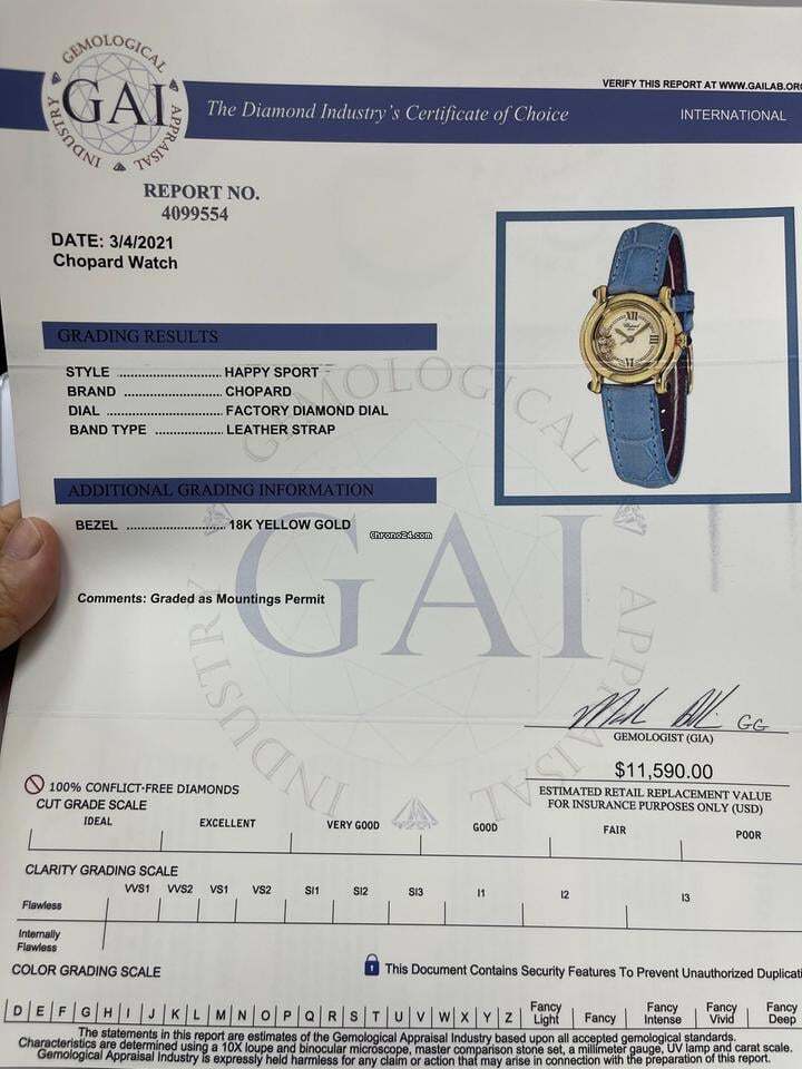 Chopard Happy Sport Quartz Women's Watch Yellow Gold Case With Leather Strap Authentic Luxury Timepiece