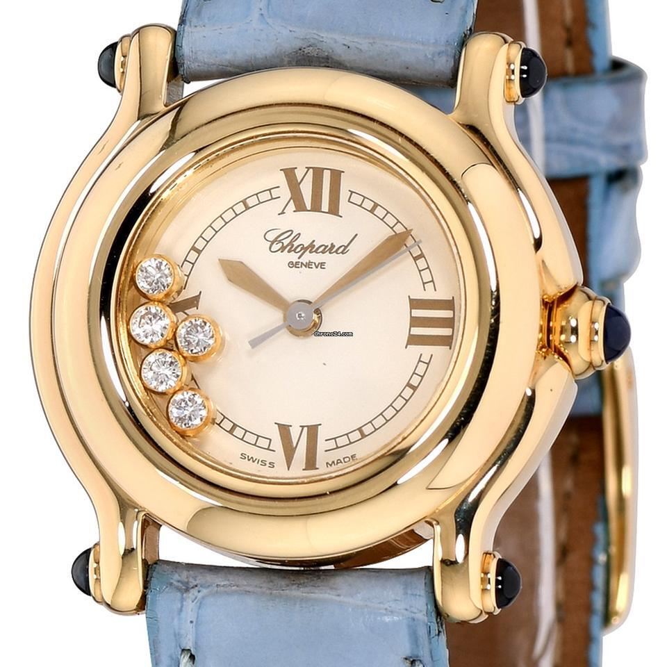 Chopard Happy Sport Quartz Women's Watch Yellow Gold Case With Leather Strap Authentic Luxury Timepiece
