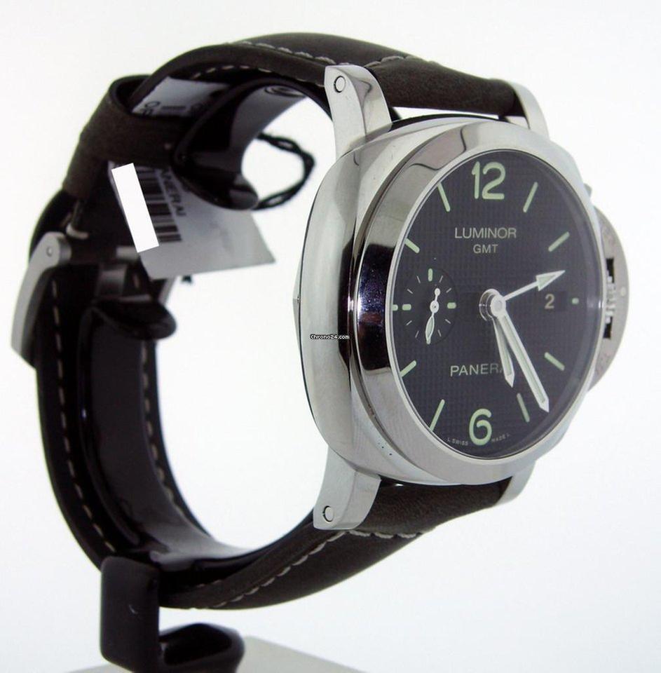 Panerai Luminor 1950 3 Days GMT Automatic Automatic Men's Watch Steel Case With Leather Strap Authentic Luxury Timepiece