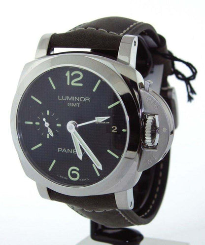 Panerai Luminor 1950 3 Days GMT Automatic Automatic Men's Watch Steel Case With Leather Strap Authentic Luxury Timepiece