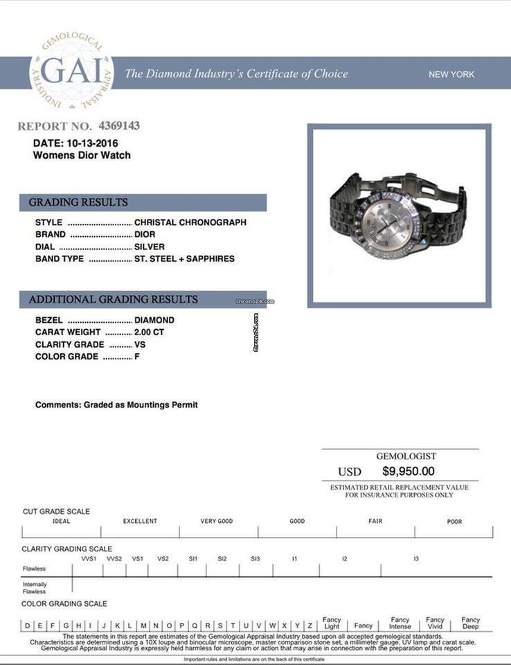 Dior Christal Quartz Women's Watch With Steel Case and Strap Authentic Luxury Timepiece