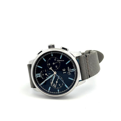 Glashütte Original Senator Chronograph Panorama Date Automatic Men's Watch Steel Case With Textile Strap Authentic Luxury Timepiece