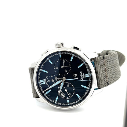 Glashütte Original Senator Chronograph Panorama Date Automatic Men's Watch Steel Case With Textile Strap Authentic Luxury Timepiece