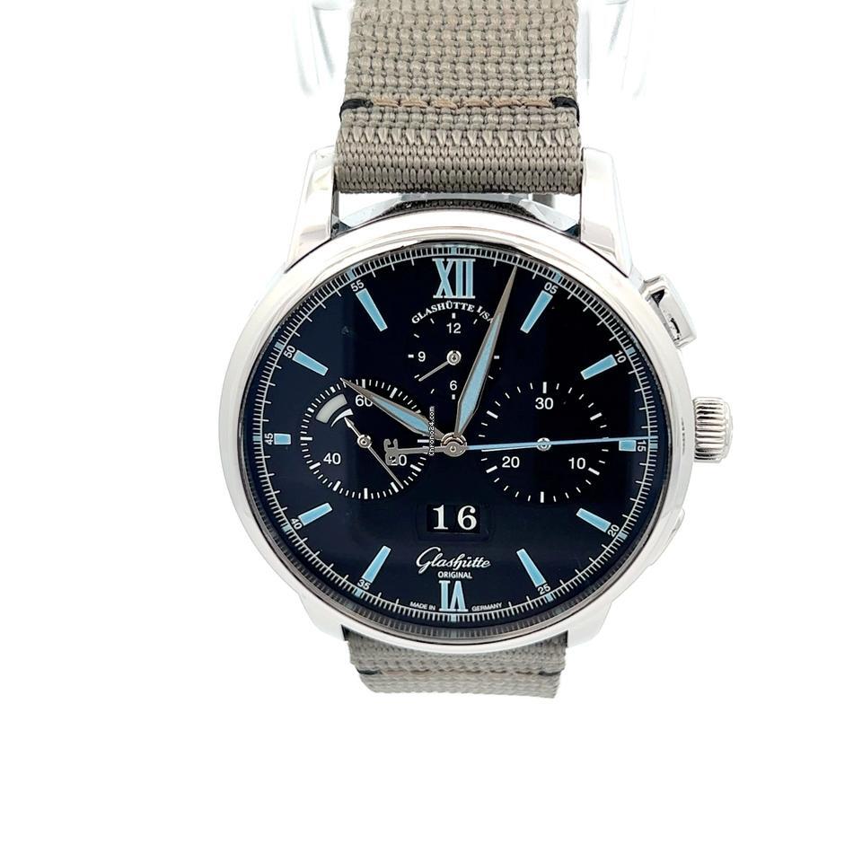 Glashütte Original Senator Chronograph Panorama Date Automatic Men's Watch Steel Case With Textile Strap Authentic Luxury Timepiece