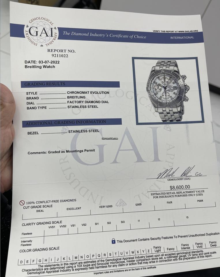 Breitling Chronomat Evolution Automatic Men's Watch With Steel Case and Strap Authentic Luxury Timepiece