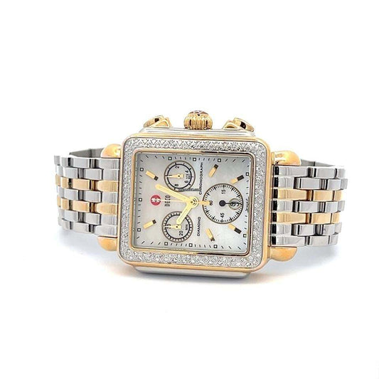 Michele Deco Quartz Women's Watch Gold/Steel Case With Gold/Steel Strap Authentic Luxury Timepiece