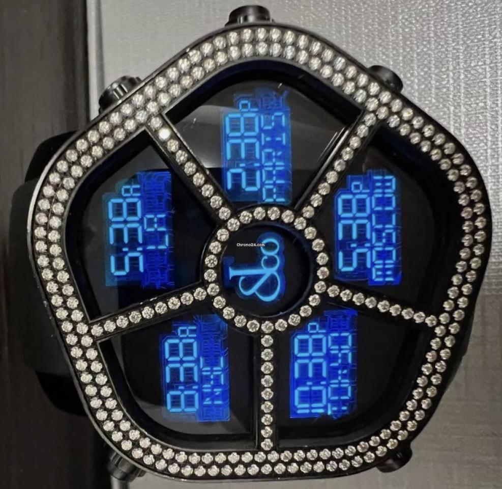 Jacob & Co. Five Time Zone Quartz Men's Watch Steel Case With Rubber Strap Authentic Luxury Timepiece