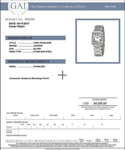 Cartier Tank Française Quartz Women's Watch With Steel Case and Strap Authentic Luxury Timepiece