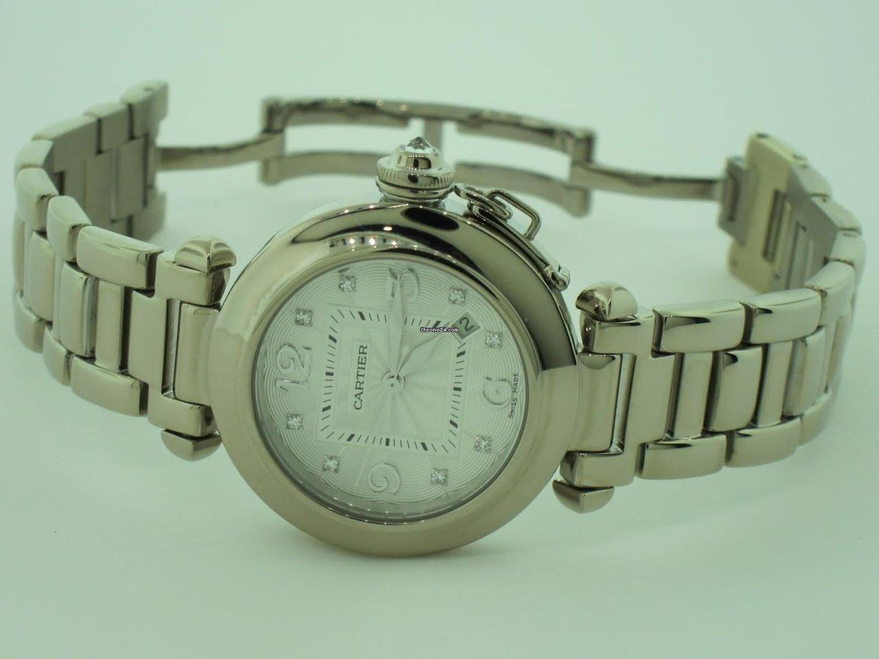 Cartier Pasha Automatic Women's Watch With White Gold Case and Strap Authentic Luxury Timepiece