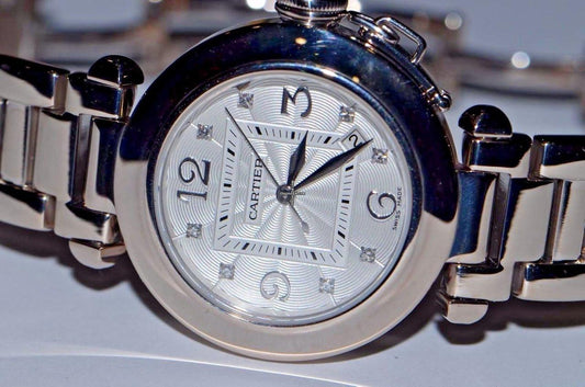 Cartier Pasha Automatic Women's Watch With White Gold Case and Strap Authentic Luxury Timepiece