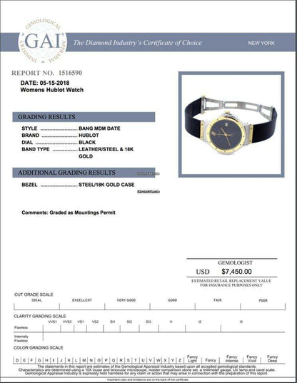 Hublot Quartz Women's Watch Gold/Steel Case With Rubber Strap Authentic Luxury Timepiece