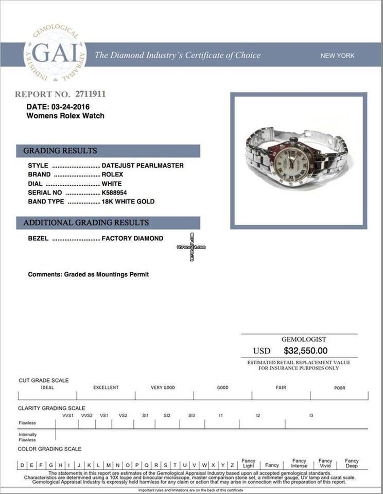Rolex Lady-Datejust Pearlmaster Automatic Women's Watch With White Gold Case and Strap Authentic Luxury Timepiece