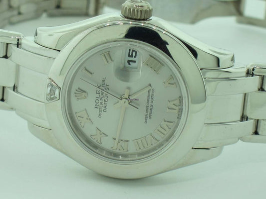 Rolex Pearlmaster Automatic Women's Watch With White Gold Case and Strap Authentic Luxury Timepiece