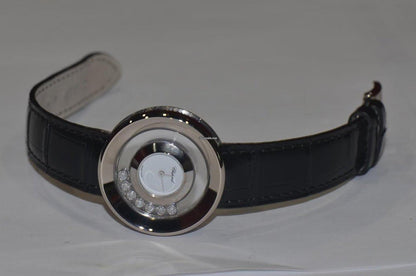 Chopard Happy Diamonds Quartz Women's Watch White Gold Case With Leather Strap Authentic Luxury Timepiece