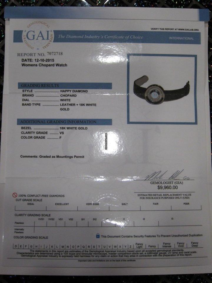 Chopard Happy Diamonds Quartz Women's Watch White Gold Case With Leather Strap Authentic Luxury Timepiece