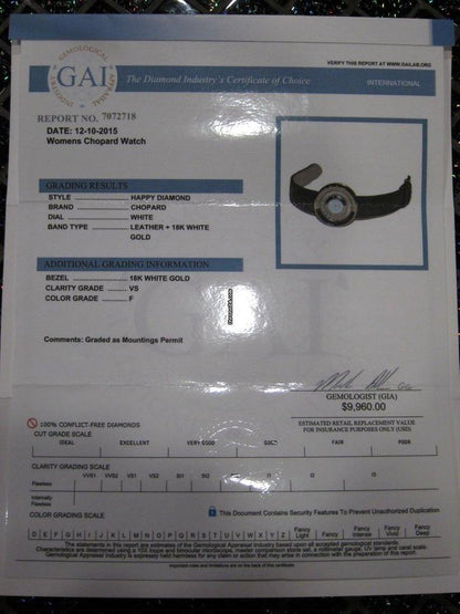 Chopard Happy Diamonds Quartz Women's Watch White Gold Case With Leather Strap Authentic Luxury Timepiece