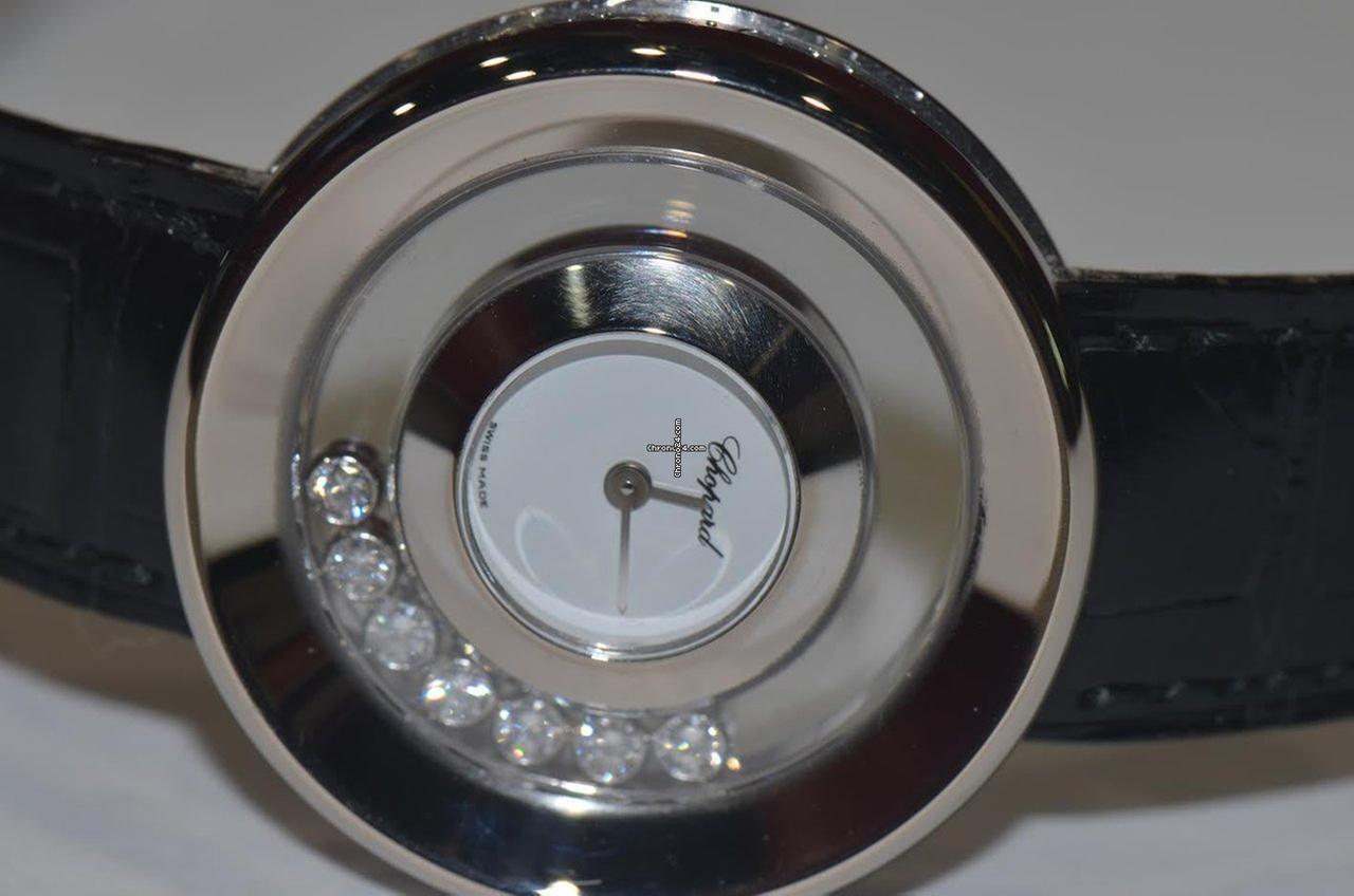 Chopard Happy Diamonds Quartz Women's Watch White Gold Case With Leather Strap Authentic Luxury Timepiece