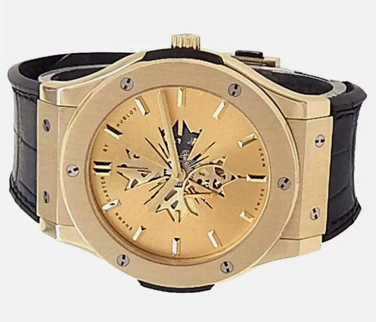 Hublot Classic Fusion Ultra-Thin Manual winding Men's Watch Yellow Gold Case With Leather Strap Authentic Luxury Timepiece
