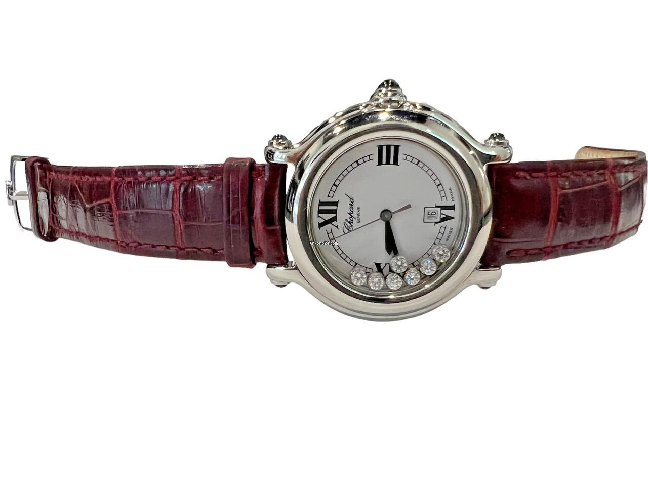 Chopard Happy Sport Quartz Women's Watch Steel Case With Leather Strap Authentic Luxury Timepiece