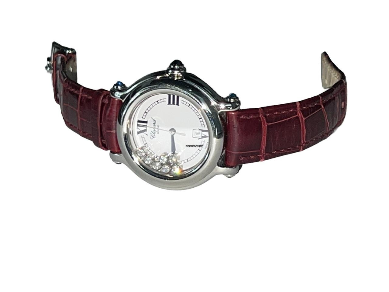 Chopard Happy Sport Quartz Women's Watch Steel Case With Leather Strap Authentic Luxury Timepiece