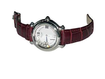 Chopard Happy Sport Quartz Women's Watch Steel Case With Leather Strap Authentic Luxury Timepiece