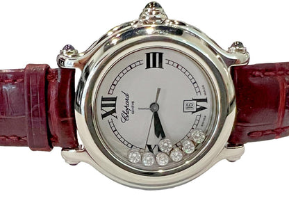 Chopard Happy Sport Quartz Women's Watch Steel Case With Leather Strap Authentic Luxury Timepiece