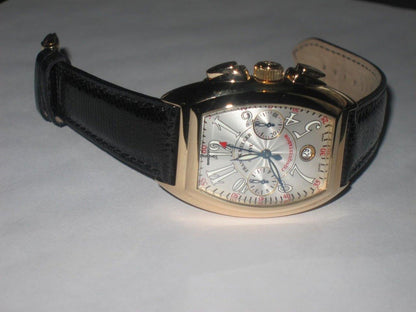 Franck Muller Conquistador Automatic Men's Watch Rose Gold Case With Leather Strap Authentic Luxury Timepiece