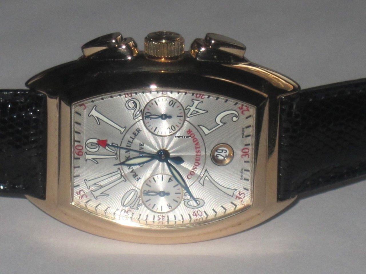 Franck Muller Conquistador Automatic Men's Watch Rose Gold Case With Leather Strap Authentic Luxury Timepiece