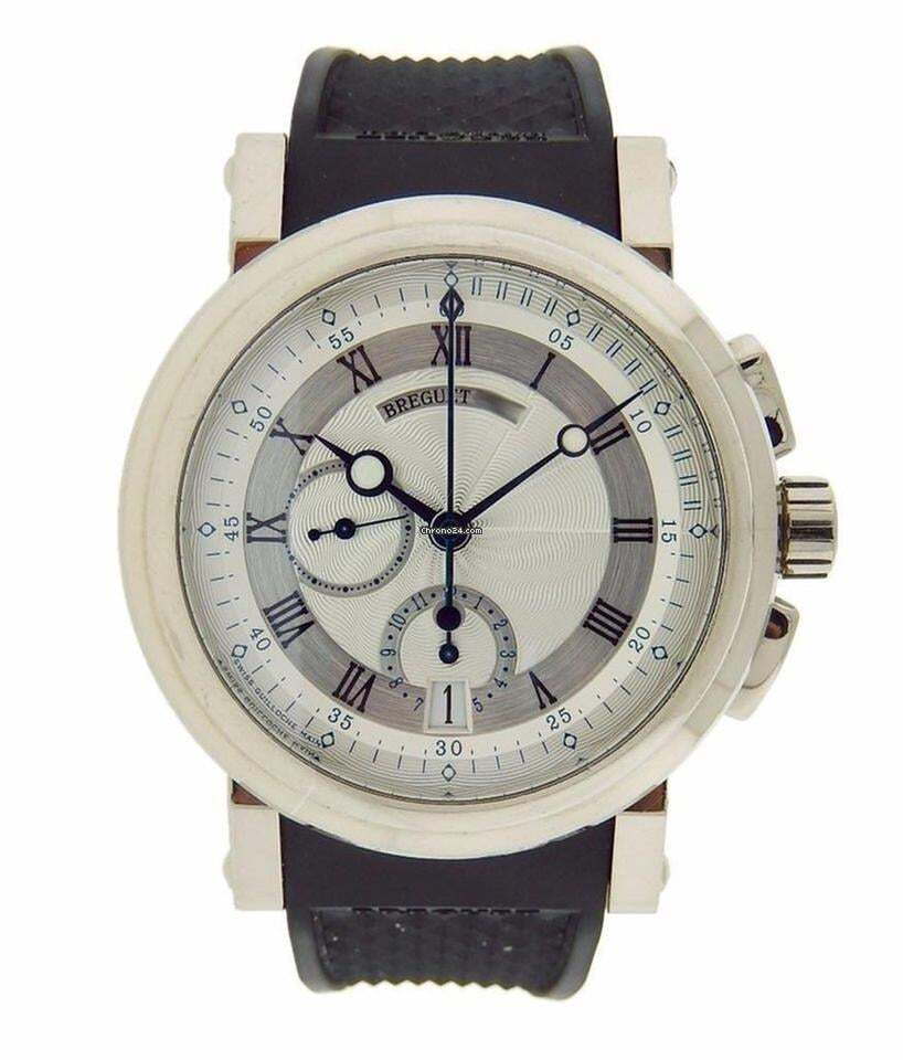 Breguet Marine Automatic Men's Watch White Gold Case With Rubber Strap Authentic Luxury Timepiece