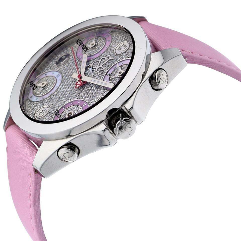 Jacob & Co. Five Time Zone Quartz Women's Watch Steel Case With Leather Strap Authentic Luxury Timepiece