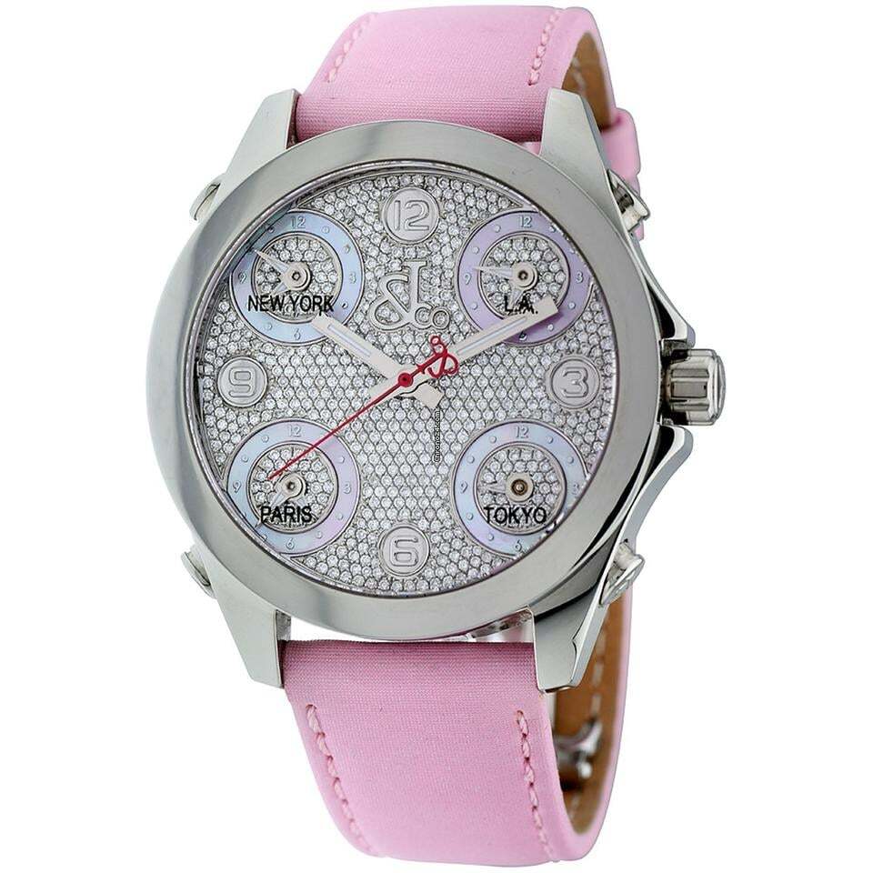 Jacob & Co. Five Time Zone Quartz Women's Watch Steel Case With Leather Strap Authentic Luxury Timepiece