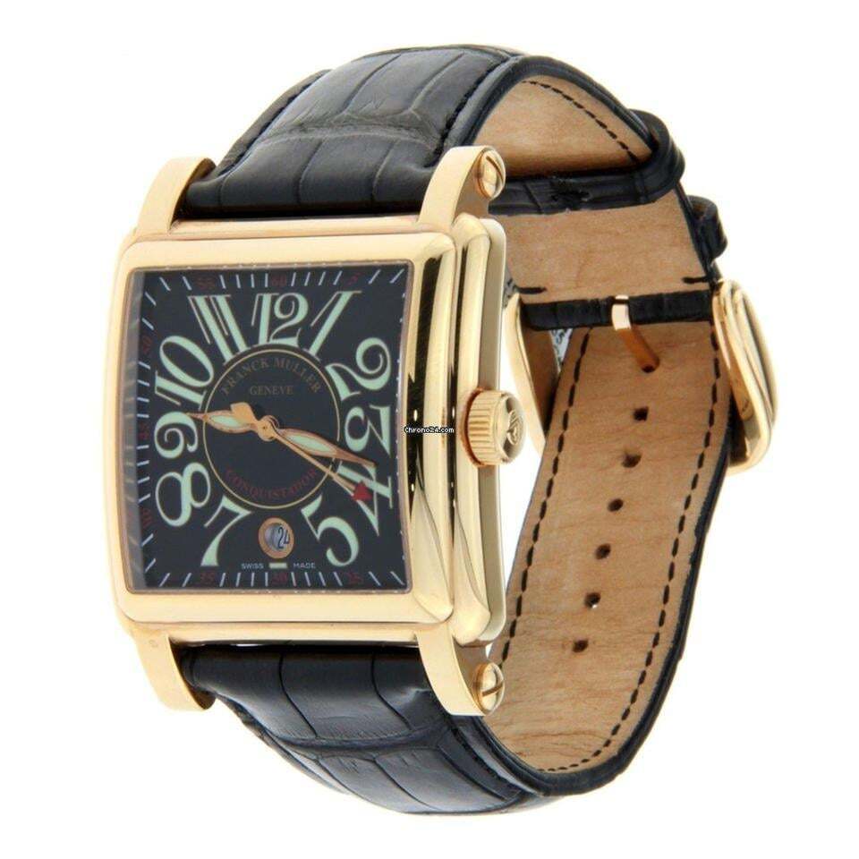 Franck Muller Conquistador Cortez Automatic Men's Watch Yellow Gold Case With Leather Strap Authentic Luxury Timepiece