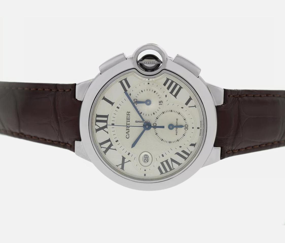 Cartier Ballon Bleu 42mm Automatic Men's Watch White Gold Case With Leather Strap Authentic Luxury Timepiece