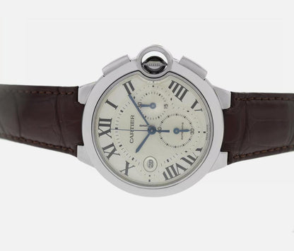 Cartier Ballon Bleu 42mm Automatic Men's Watch White Gold Case With Leather Strap Authentic Luxury Timepiece