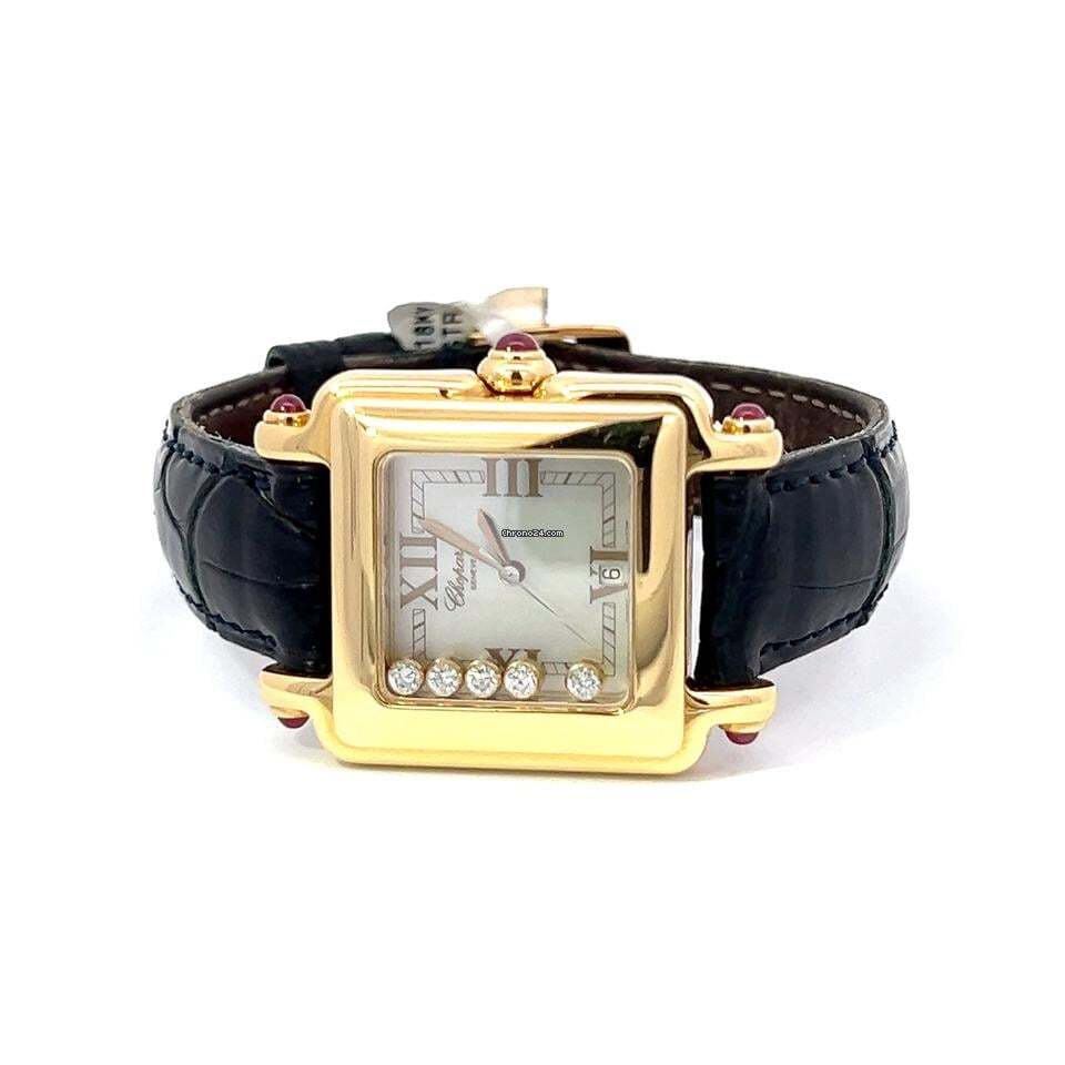 Chopard Happy Sport Quartz Women's Watch Yellow Gold Case With Leather Strap Authentic Luxury Timepiece