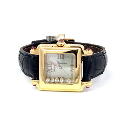Chopard Happy Sport Quartz Women's Watch Yellow Gold Case With Leather Strap Authentic Luxury Timepiece