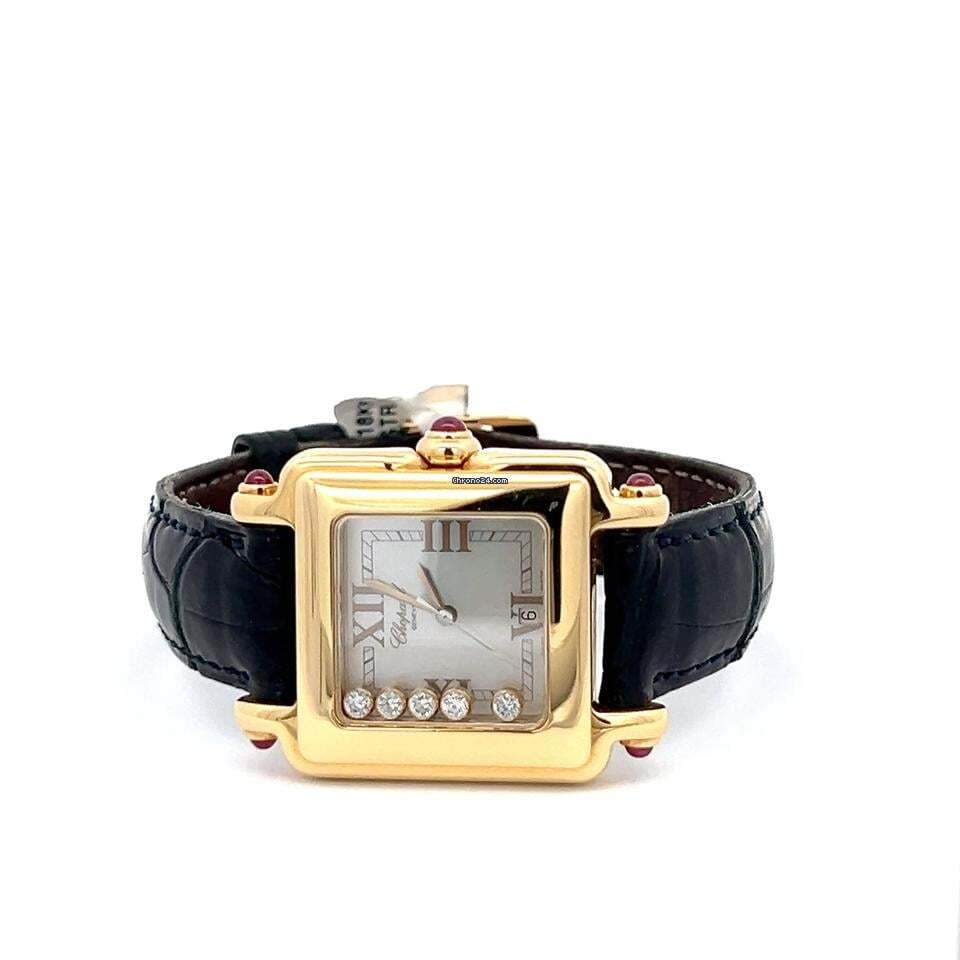 Chopard Happy Sport Quartz Women's Watch Yellow Gold Case With Leather Strap Authentic Luxury Timepiece