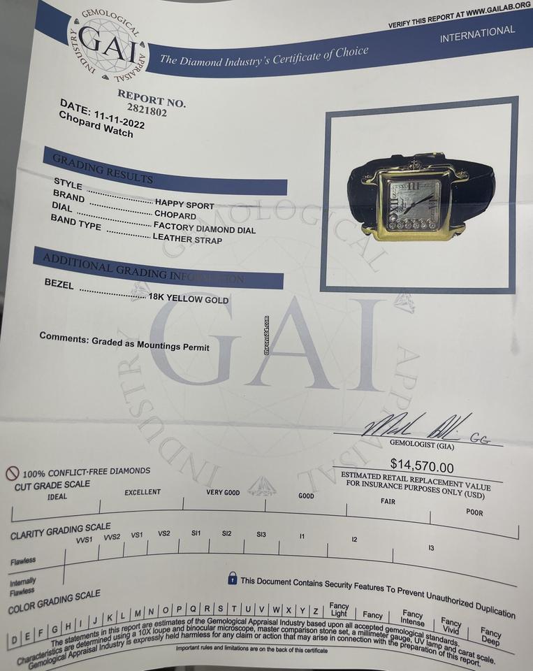 Chopard Happy Sport Quartz Women's Watch Yellow Gold Case With Leather Strap Authentic Luxury Timepiece